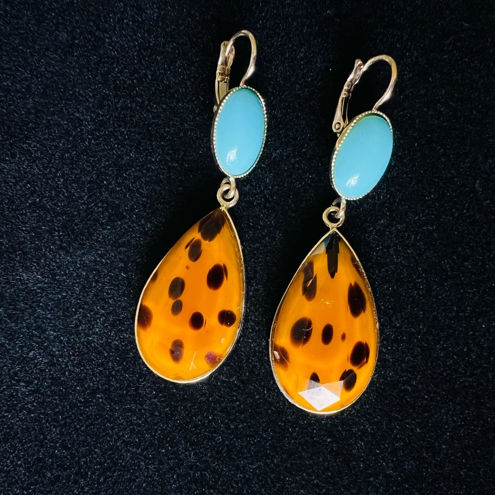 Vintage Philippe Ferrandis Paris Gold Tone Boho Faux Turquoise Drop Earrings